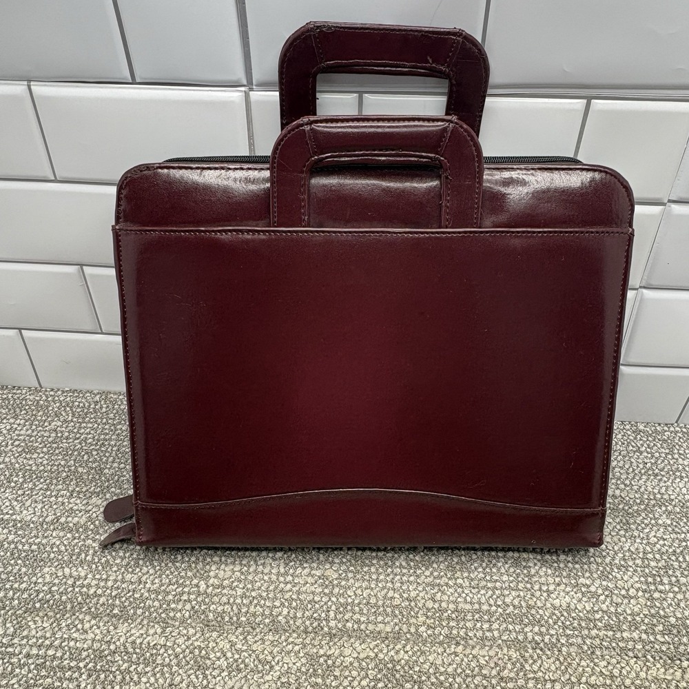 VTG Leather Handle Date Book Addresses Briefcase Notebook‎ Burgundy Organizer
